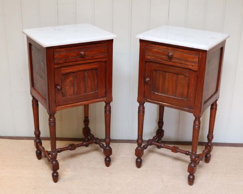 Pair of French Rosewood Marble Top Bedside Cabinets