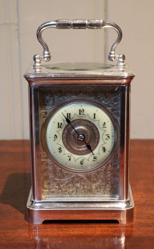 Large Silver Plated Striking Carriage Clock (France, C. 1900)