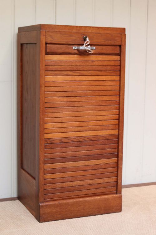 French Oak Single Tambour Front Filing Cabinet