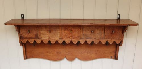French Oak Wall Shelf with Drawers