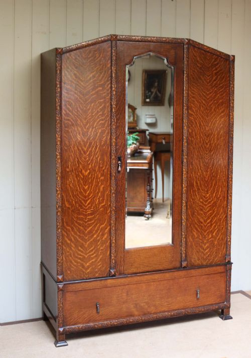 fig 1. 1920s Oak Mirrored Door Wardrobe