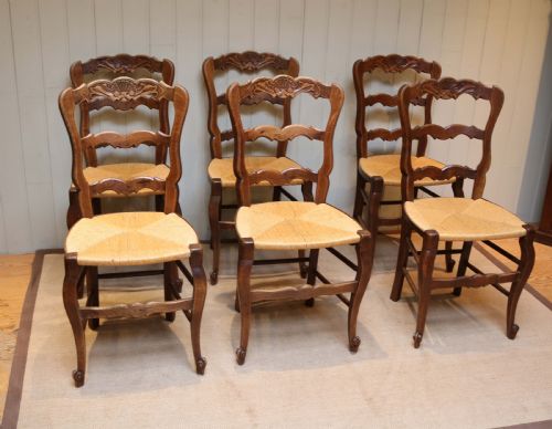 Set of Six French Oak Dining Chairs