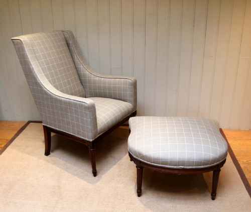 French Walnut Framed Armchair and Matching Footstool