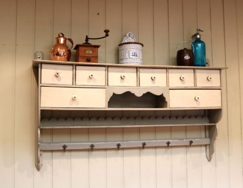 French Painted Wall Shelf with Drawers