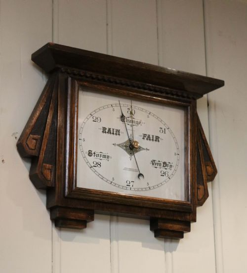 Art Deco Style Oak Aneroid Barometer