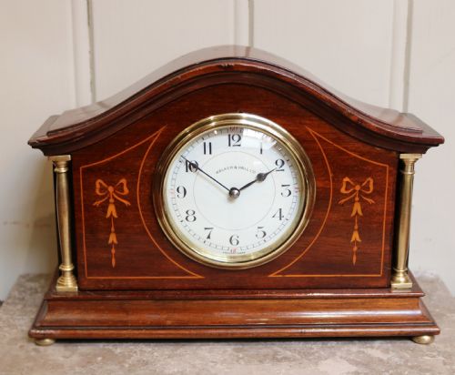 Edwardian Solid Mahogany and Inlay Mantel Clock (England France, C. 1910)