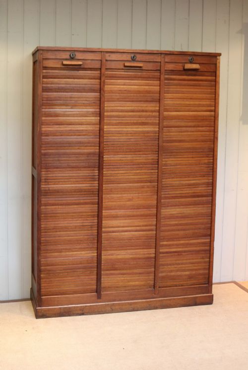 French Oak Triple Tambour Front Filing Cabinet