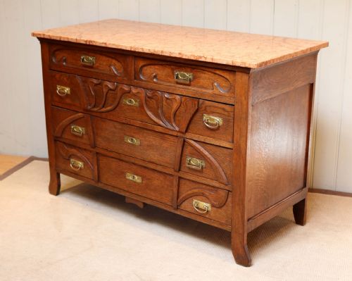 fig 1. Solid Oak Art Nouveau Marble Top Chest