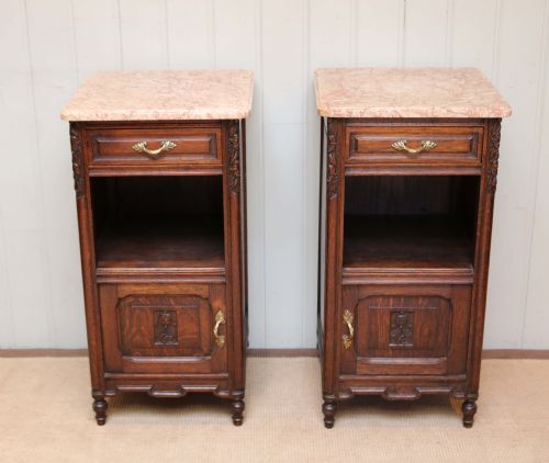 Pair of Solid Oak Marble Top Bedside Cabinets