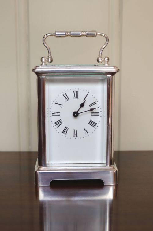 Silver Plated Timepiece Carriage Clock (France, C. 1890)