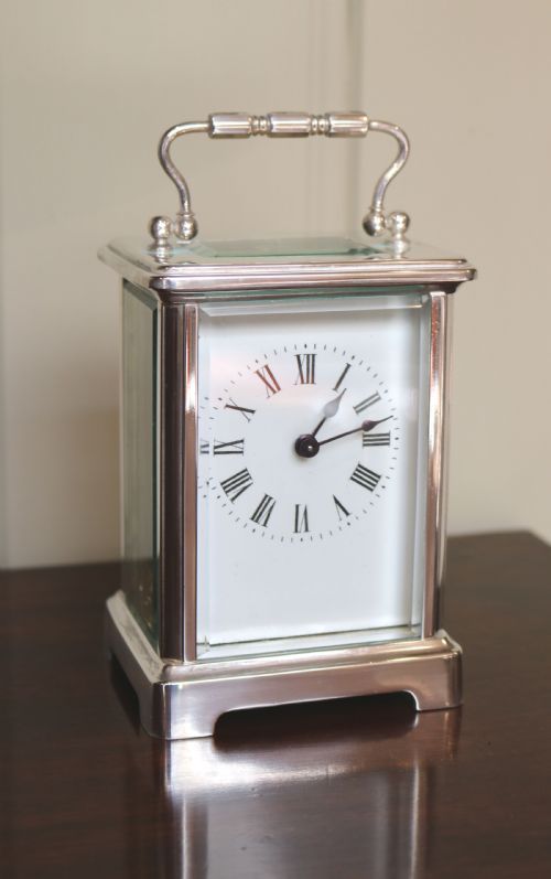 fig 1. Silver Plated Timepiece Carriage Clock (France, c. 1890)