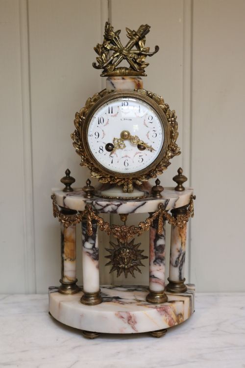 Small French Marble Portico Mantel Clock (France, C. 1890)