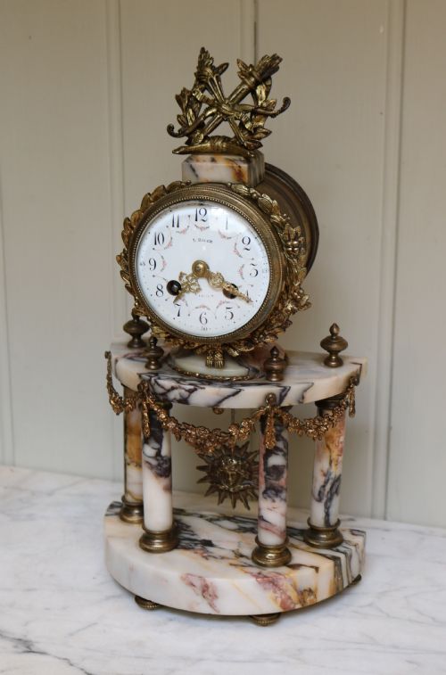 fig 1. Small French Marble Portico Mantel Clock (France, c. 1890)