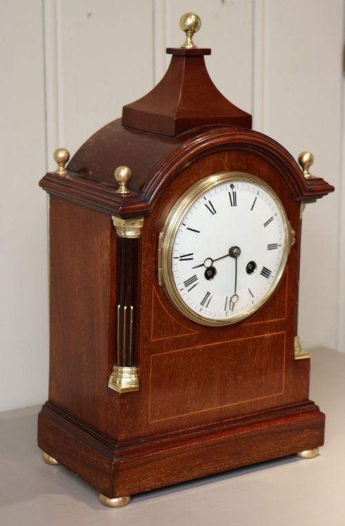 Edwardian Mahogany and Inlay Striking Mantel Clock (England and France, C. 1905)