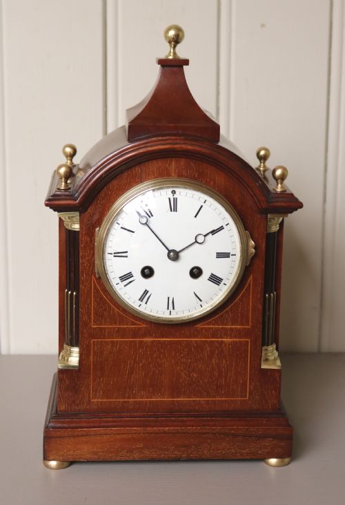 fig 1. Edwardian Mahogany and Inlay Striking Mantel Clock (England and France, c. 1905)