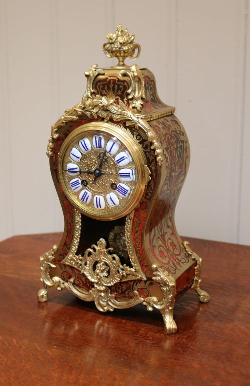 French Tortoiseshell and Brass Inlay Boullework Mantel Clock 
