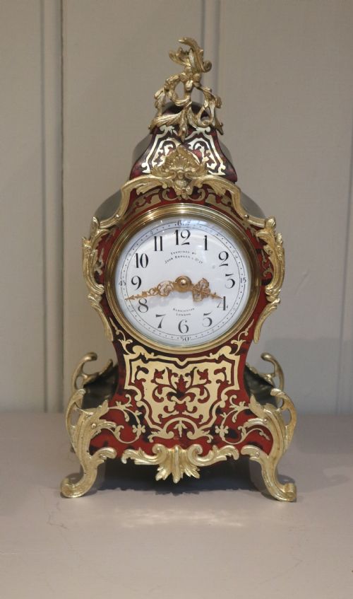 French Tortoiseshell and Brass Inlay Boullework Mantel Clock (France, 1890)