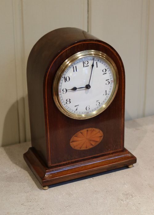 fig 1. Edwardian Mahogany and Inlay Mantel Clock (England and France, 1910)