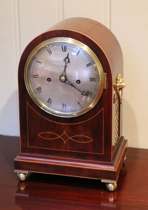 fig 1. Mahogany and Inlay Fusee Bracket Clock (England, c. 1890)