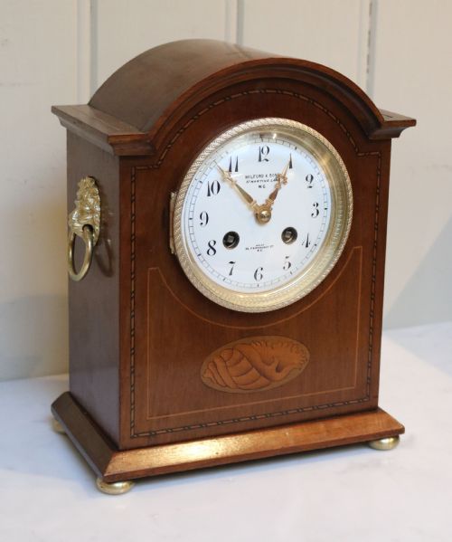 Edwardian Mahogany and Inlay Striking Mantel Clock (England and France, C. 1900)
