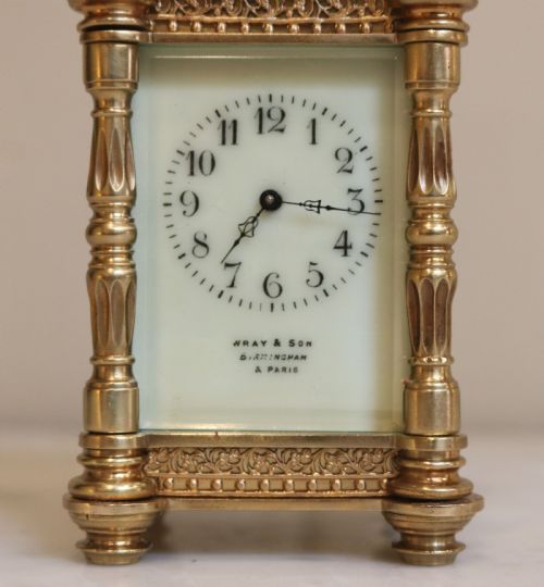 fig 1. Miniature Brass Carriage Clock in Case. (France, c. 1900)