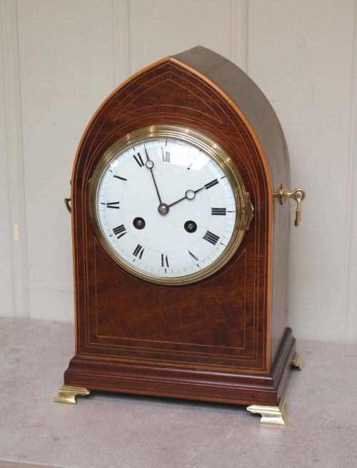 Mahogany Lancet Top Striking Mantel Clock
