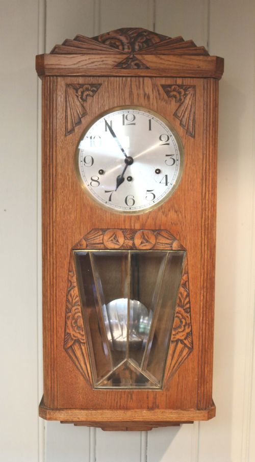 Art Deco Oak Westminster Chime Wall Clock (Germany, C. 1925)
