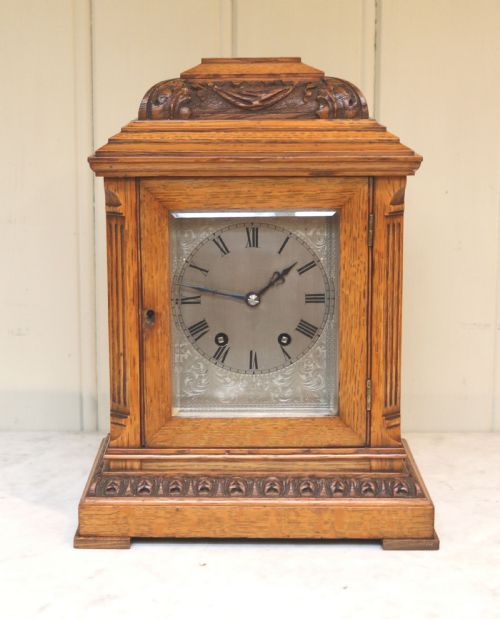 Small Edwardian Oak Bracket Clock (England and France, C. 1905)