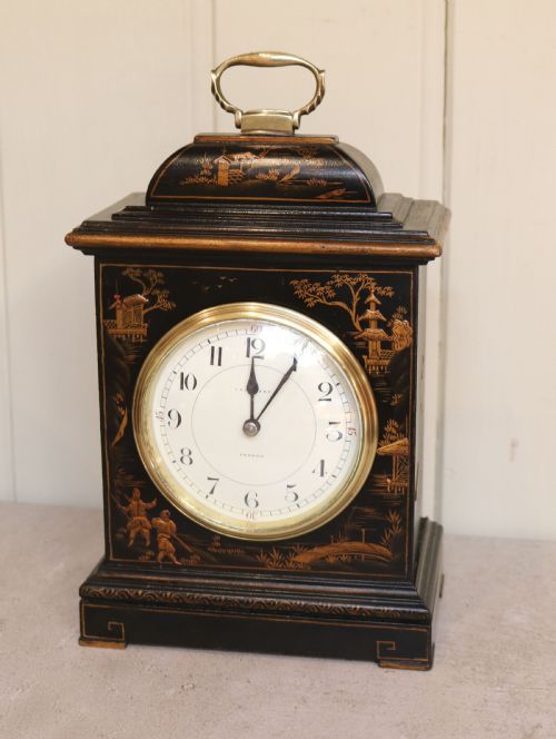 Black and Gilt Chinoiserie Miniature Bracket Clock (England and France, C. 1915)
