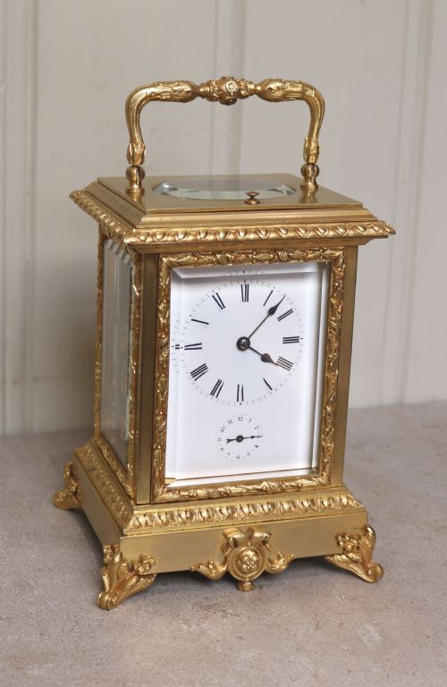 Large French Gilt Ormolu Carriage Clock in Case (France, C. 1875)