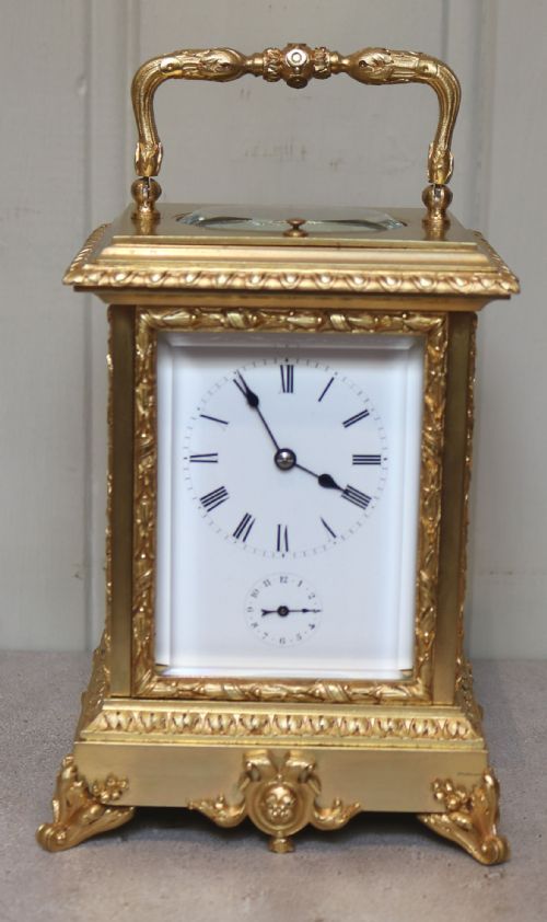 fig 1. Large French Gilt Ormolu Carriage Clock In Case (France, c. 1875)