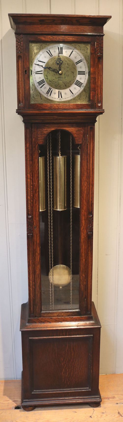 Small Oak Chiming Longcase Clock (England and Germany, 1910 to 1920)
