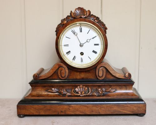 Victorian Walnut Drumhead Mantel Clock (France, C. 1860)
