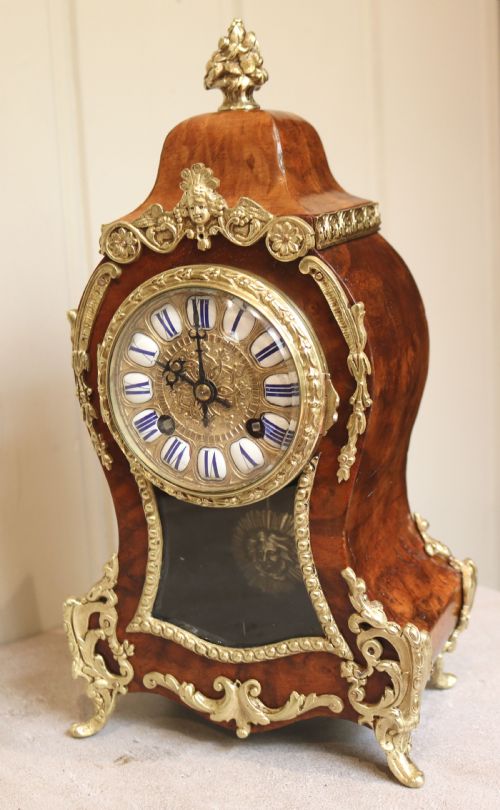 French Walnut and Brass Mantel Clock (France, C. 1880)