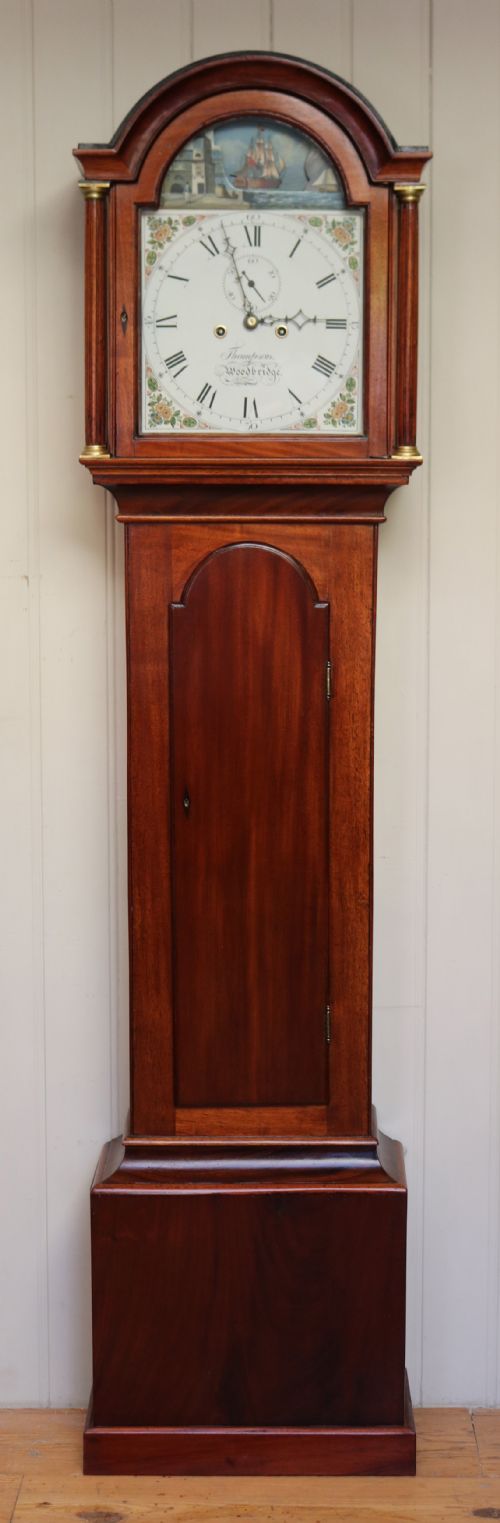 Small Mahogany Longcase Clock with Rocking Ship