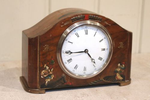 Walnut and Chinoiserie Mantel Clock