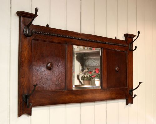 Oak Wall Mirror with Coat Hooks