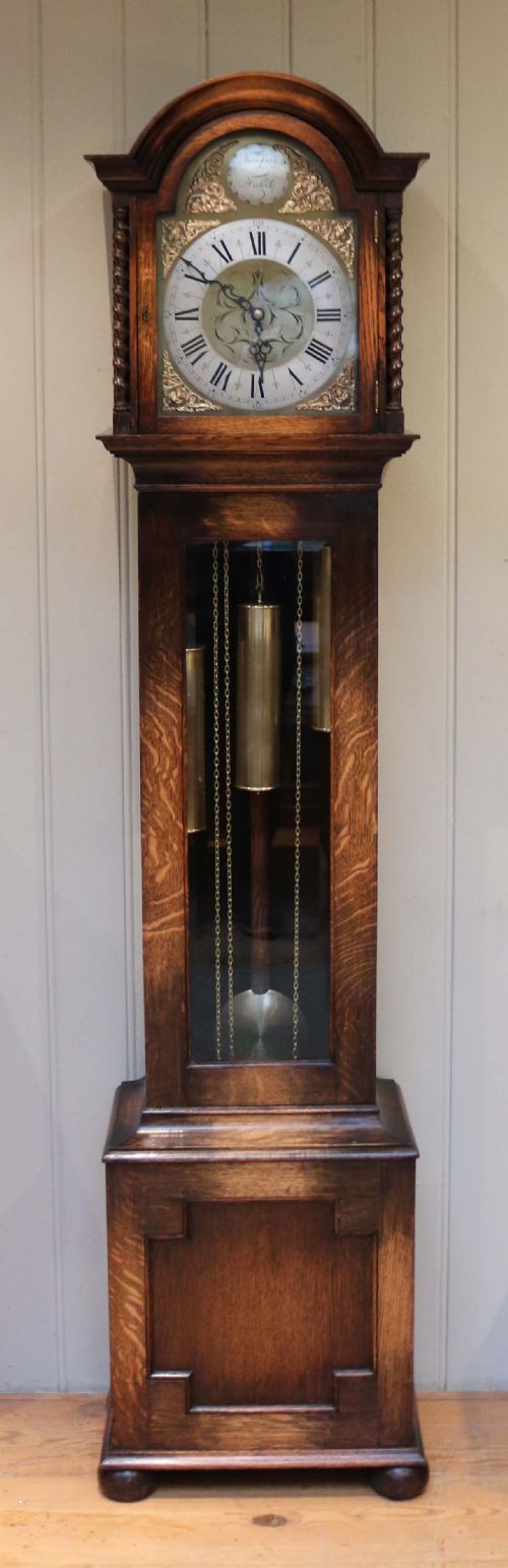 Small Golden Oak Chiming Longcase Clock