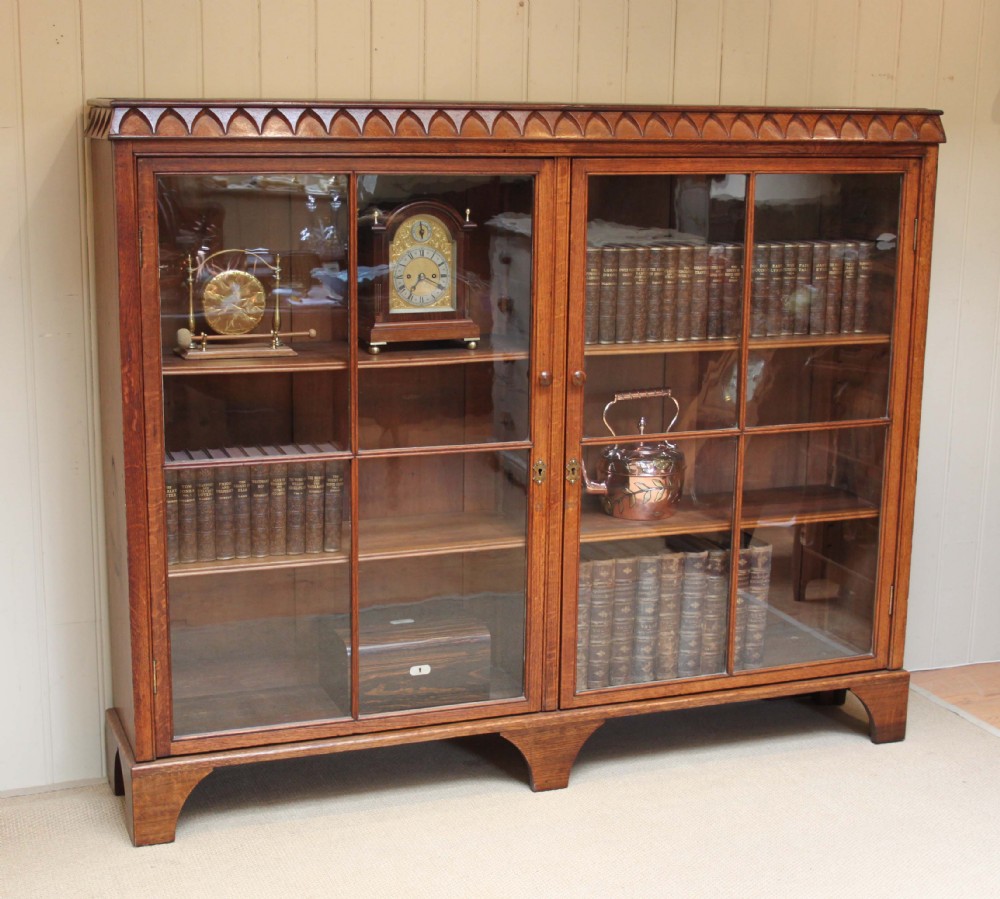 Substantial Victorian Solid Oak Glazed Bookcase