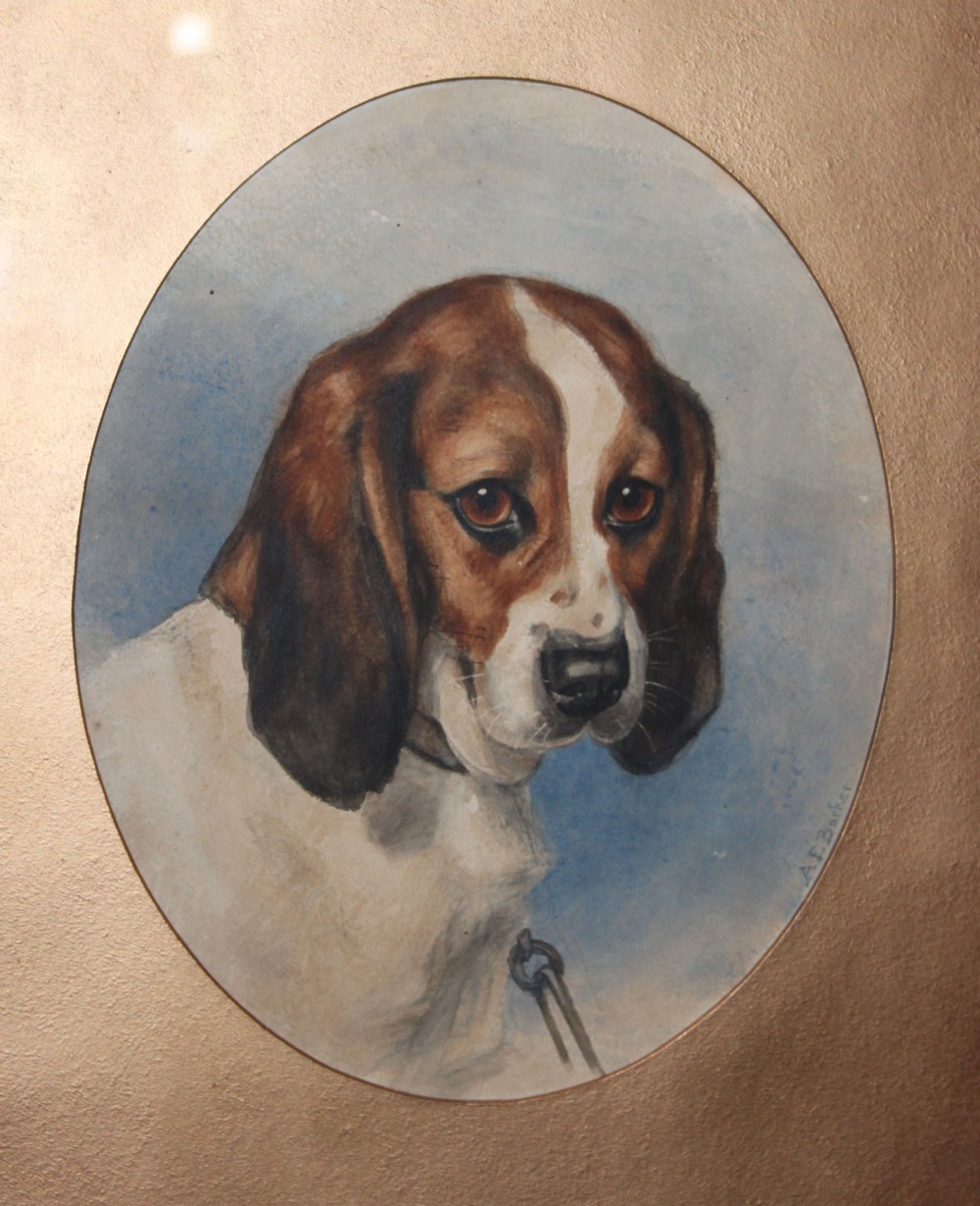 Victorian Watercolour Dog Portrait of a Beagle
