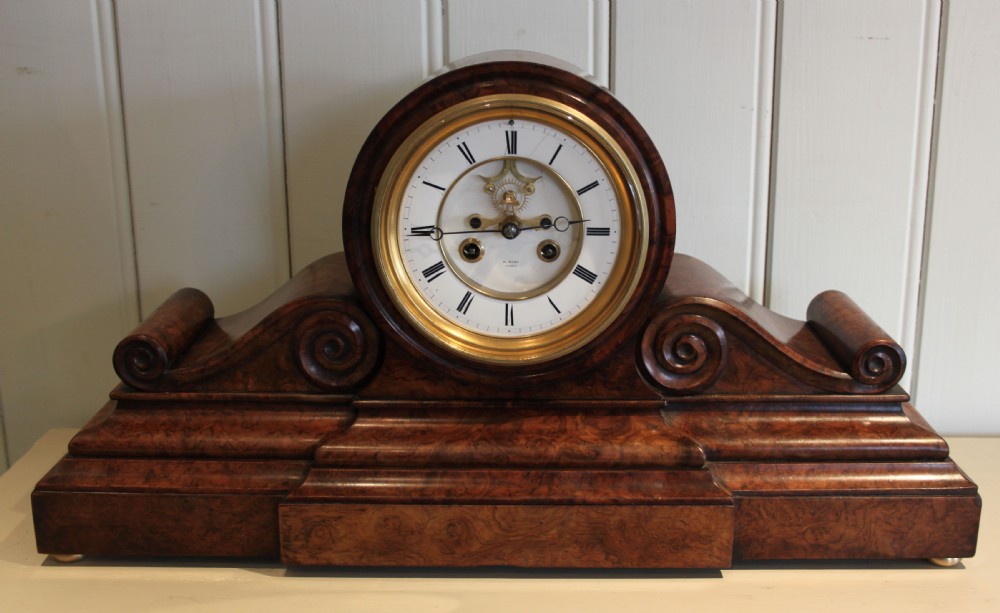 Burr Walnut Drumhead Mantel Clock