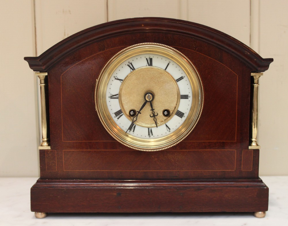 Mahogany and Inlay Striking Mantel Clock