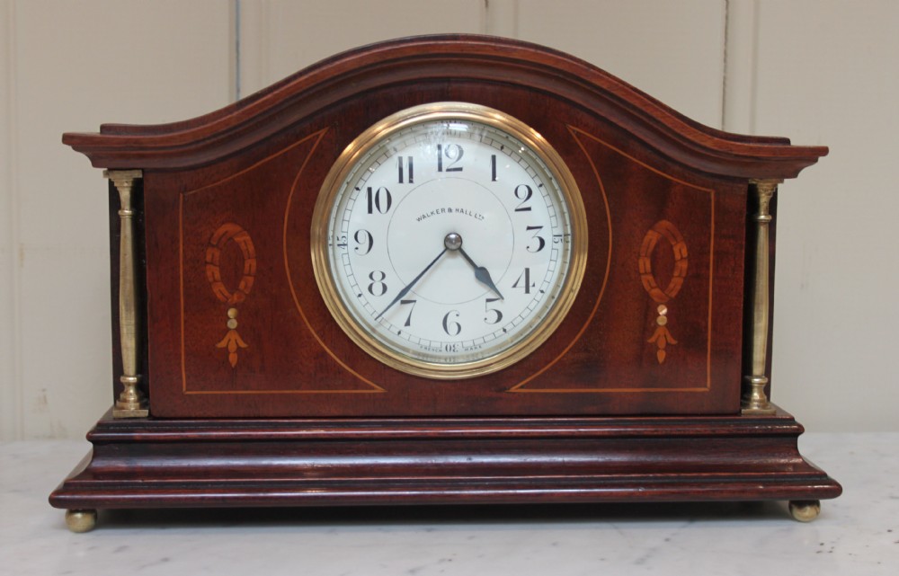 Edwardian Solid Mahogany and Inlay Mantel Clock