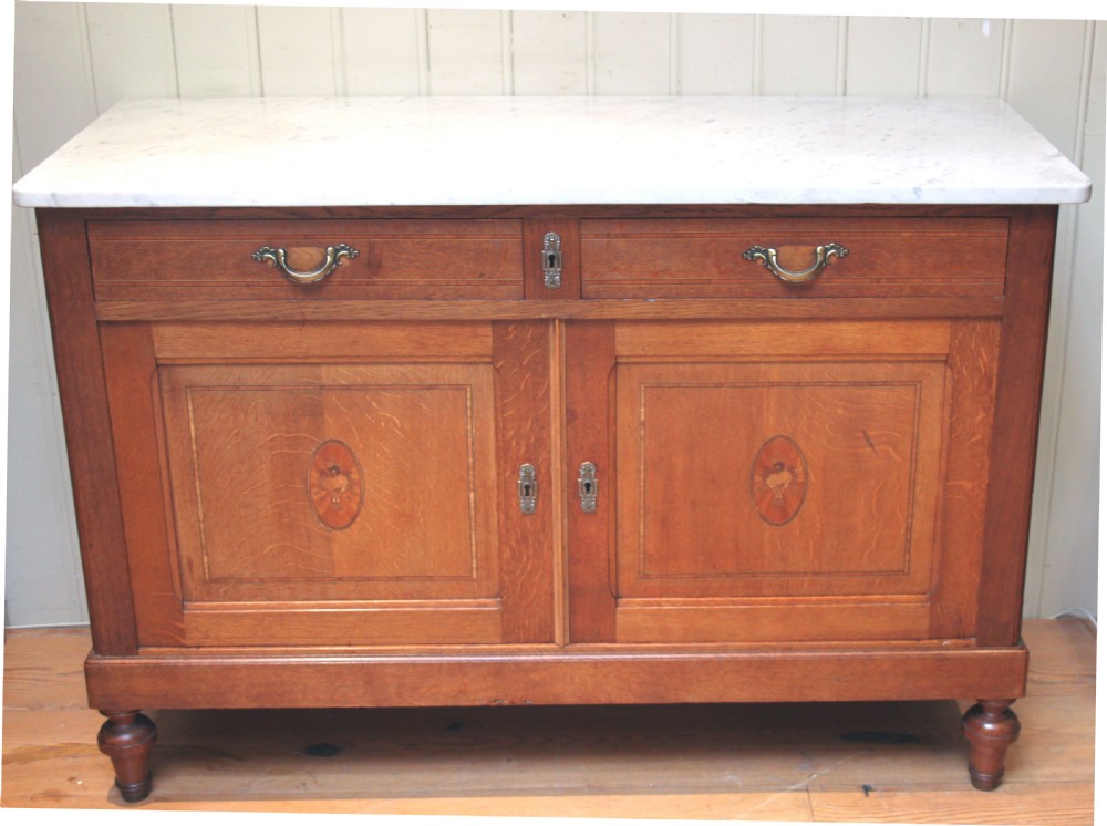 Oak and Inlay Marble Top Washstand