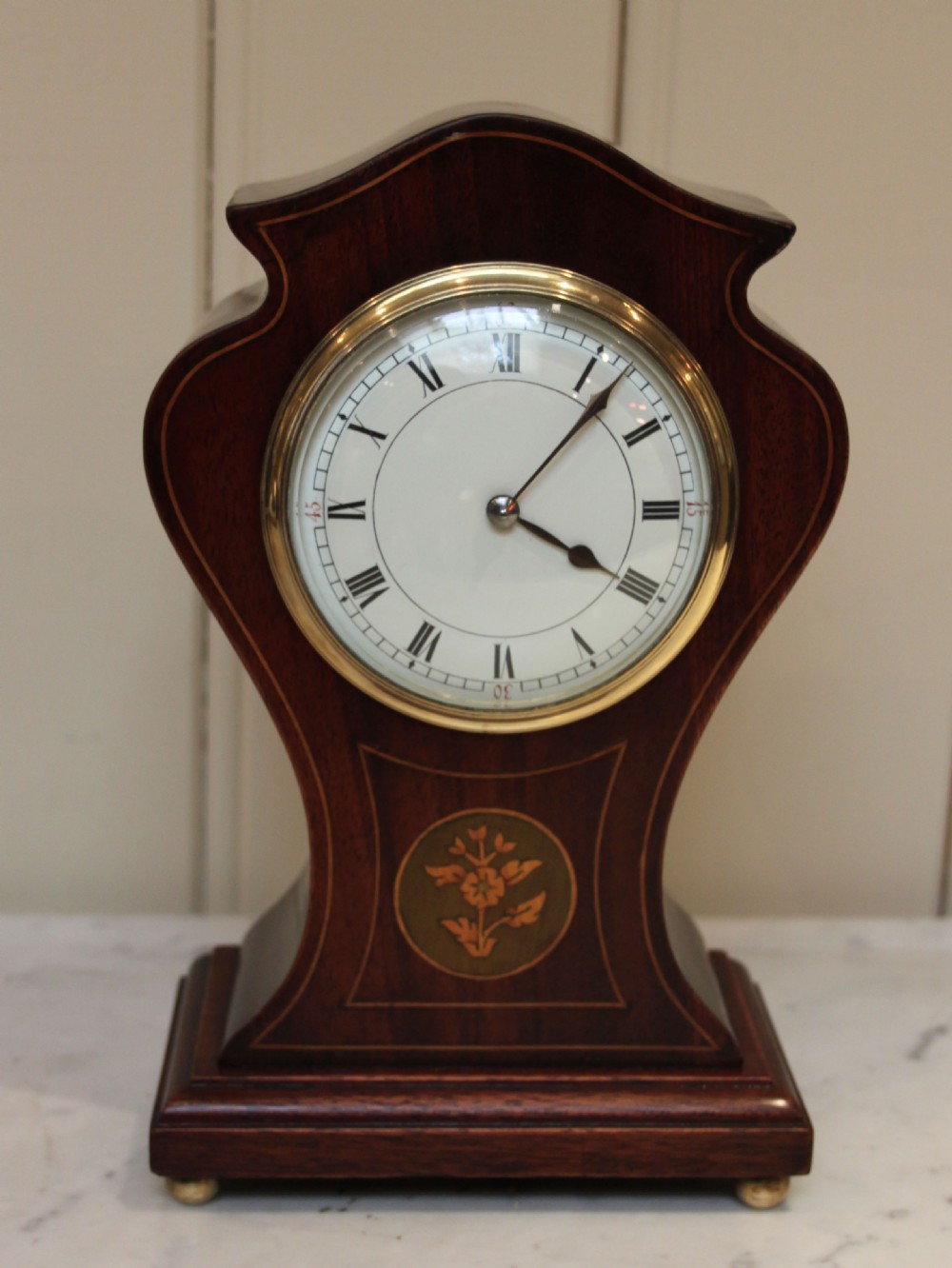 Solid Mahogany and Inlaid Waisted Mantel Clock 