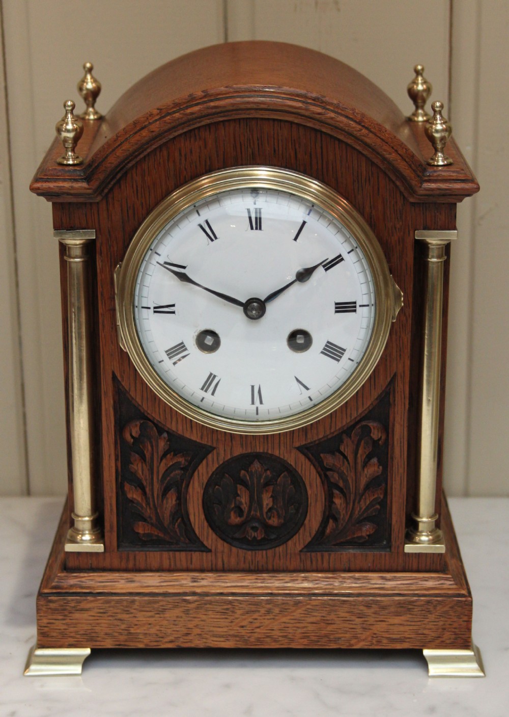 Edwardian Solid Oak Striking Mantel Clock 