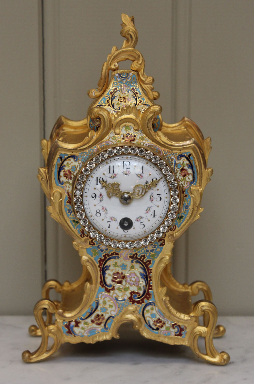 French Ormolu and Champleve Enamel Mantel Clock