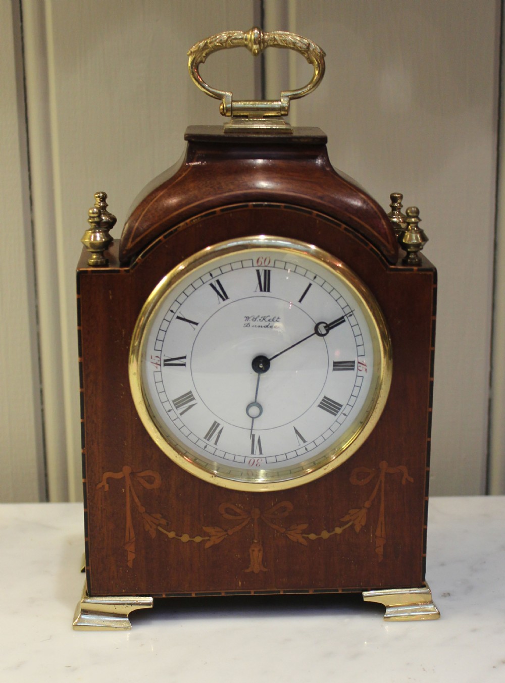 Edwardian Mahogany and Inlay Miniature Timepiece Bracket Clock
