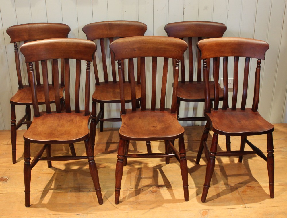 Set of Six Fruitwood and Beech Lath Back Chairs (England, c. 1900)