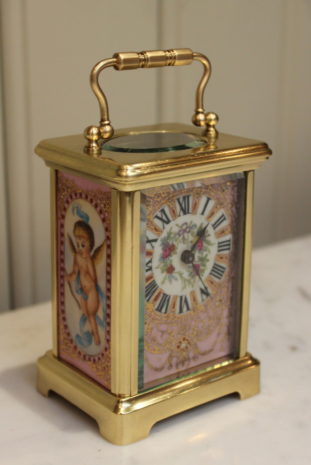 Late 19th Century Brass and Porcelain Panel Carriage Clock 
